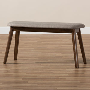 Baxton Studio Easton Mid-Century Modern Light Grey Fabric Upholstered Walnut Finished Wood Bench