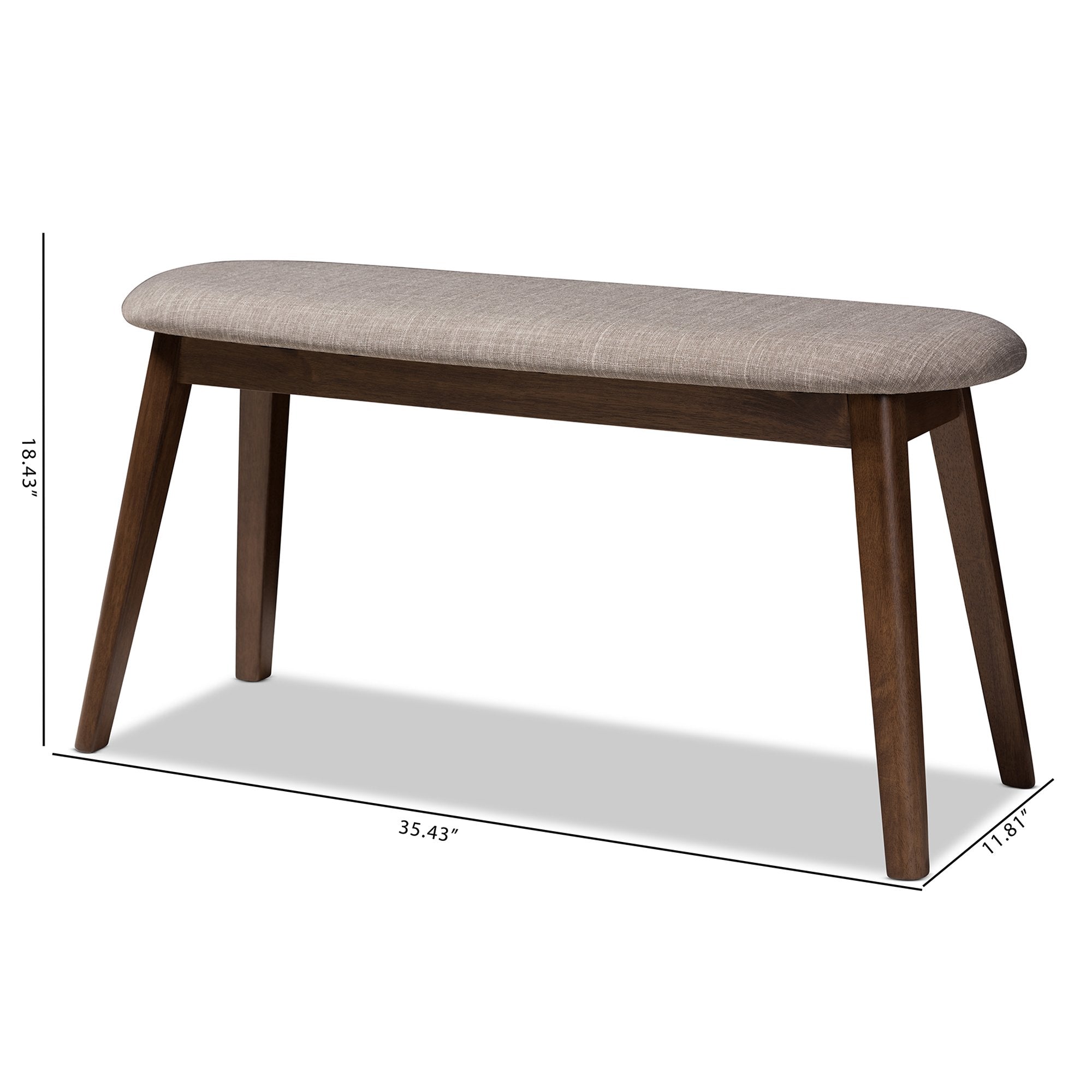 Baxton Studio Easton Mid-Century Modern Light Grey Fabric Upholstered Walnut Finished Wood Bench