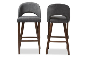 Baxton Studio Melrose Mid-Century Modern Dark Grey Fabric Upholstered Walnut Finished Wood Bar Stool (Set of 2)