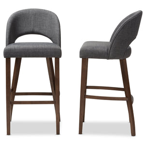 Baxton Studio Melrose Mid-Century Modern Dark Grey Fabric Upholstered Walnut Finished Wood Bar Stool (Set of 2)