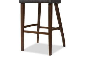 Baxton Studio Melrose Mid-Century Modern Dark Grey Fabric Upholstered Walnut Finished Wood Bar Stool (Set of 2)