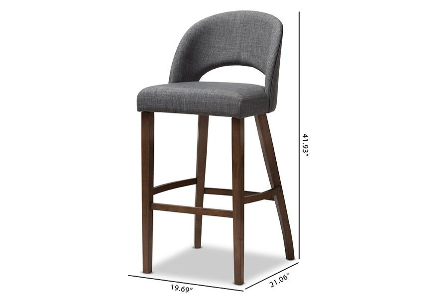 Baxton Studio Melrose Mid-Century Modern Dark Grey Fabric Upholstered Walnut Finished Wood Bar Stool (Set of 2)