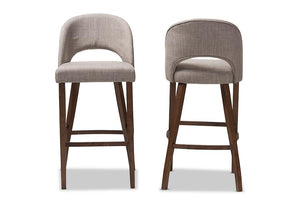 Baxton Studio Melrose Mid-Century Modern Light Grey Fabric Upholstered Walnut Finished Wood Bar Stool (Set of 2)