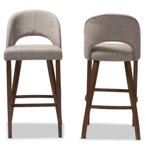 Baxton Studio Melrose Mid-Century Modern Light Grey Fabric Upholstered Walnut Finished Wood Bar Stool (Set of 2)