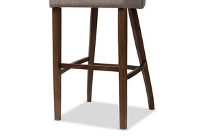 Baxton Studio Melrose Mid-Century Modern Light Grey Fabric Upholstered Walnut Finished Wood Bar Stool (Set of 2)