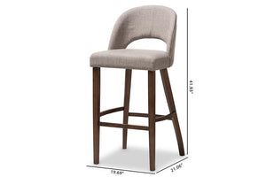 Baxton Studio Melrose Mid-Century Modern Light Grey Fabric Upholstered Walnut Finished Wood Bar Stool (Set of 2)