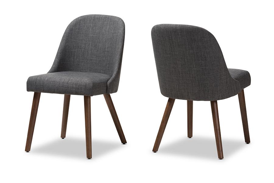 Baxton Studio Cody Mid-Century Modern Dark Grey Fabric Upholstered Walnut Finished Wood Dining Chair (Set of 2)