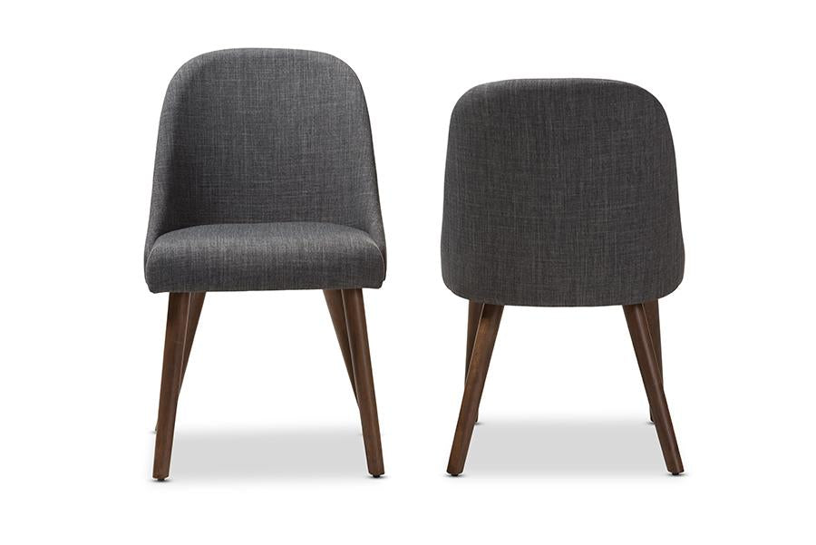 Baxton Studio Cody Mid-Century Modern Dark Grey Fabric Upholstered Walnut Finished Wood Dining Chair (Set of 2)