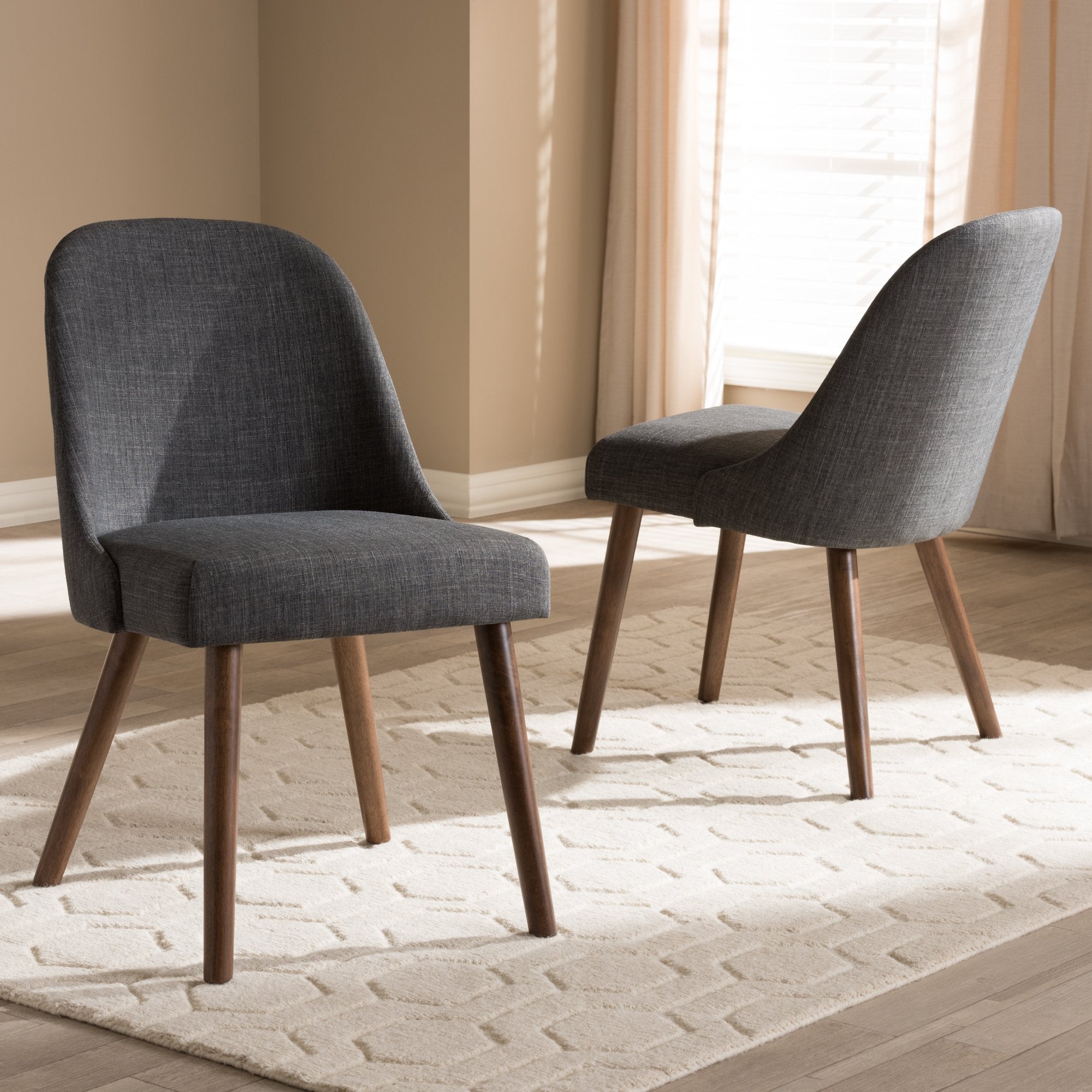 Baxton Studio Cody Mid-Century Modern Dark Grey Fabric Upholstered Walnut Finished Wood Dining Chair (Set of 2)