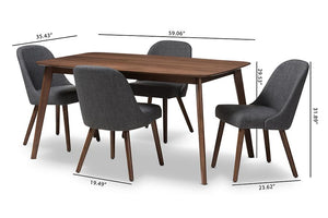 Baxton Studio Cody Mid-Century Modern Dark Grey Fabric Upholstered Walnut Finished Wood 5-Piece Dining Set