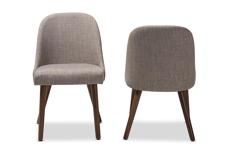 Baxton Studio Cody Mid-Century Modern Light Grey Fabric Upholstered Walnut Finished Wood Dining Chair (Set of 2)