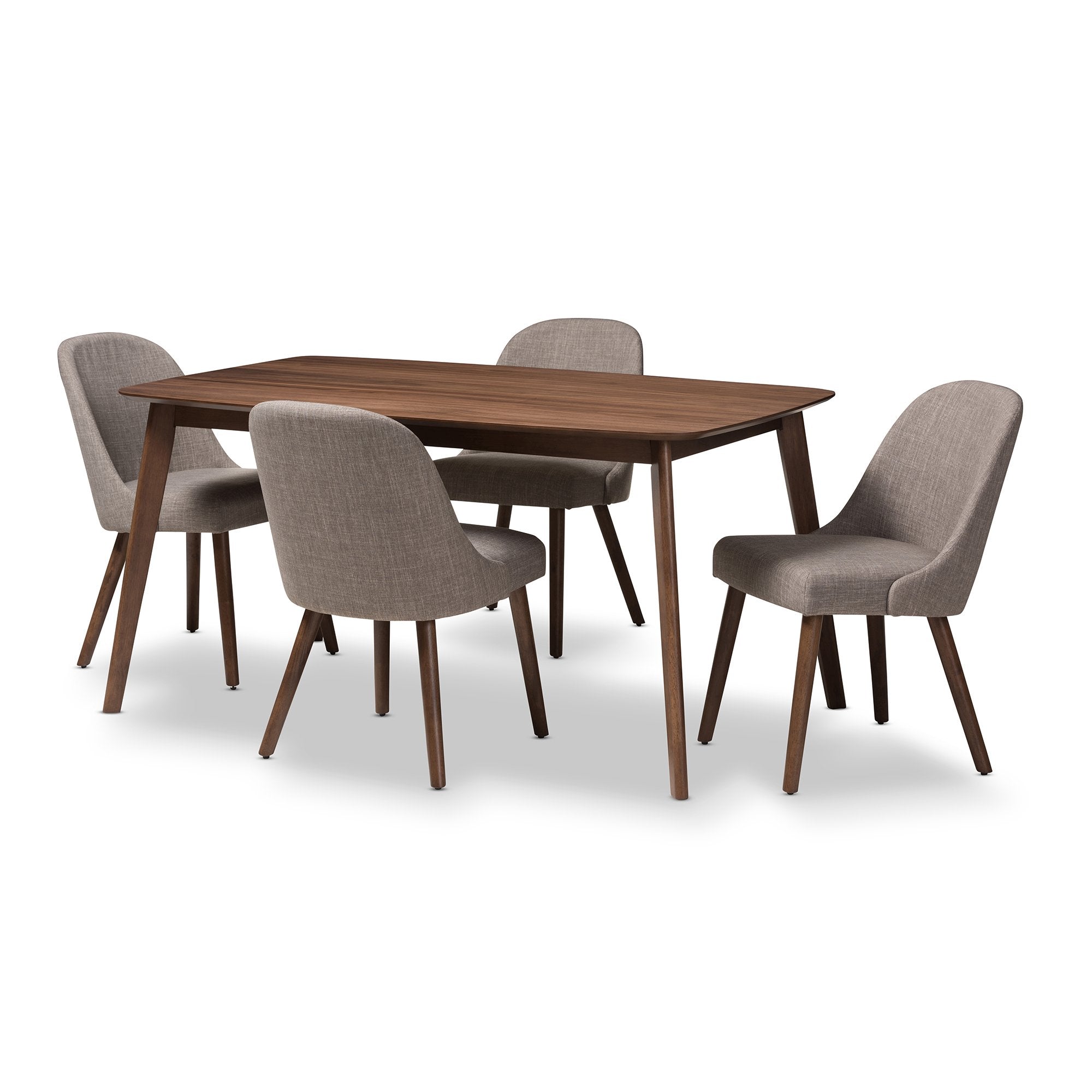 Baxton Studio Cody Mid-Century Modern Light Grey Fabric Upholstered Walnut Finished Wood 5-Piece Dining Set