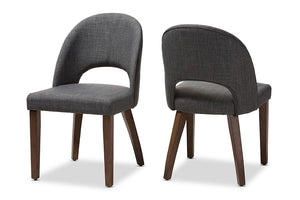 Baxton Studio Wesley Mid-Century Modern Dark Grey Fabric Upholstered Walnut Finished Wood Dining Chair (Set of 2)