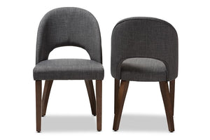 Baxton Studio Wesley Mid-Century Modern Dark Grey Fabric Upholstered Walnut Finished Wood Dining Chair (Set of 2)