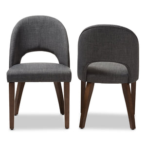 Baxton Studio Wesley Mid-Century Modern Dark Grey Fabric Upholstered Walnut Finished Wood Dining Chair (Set of 2)