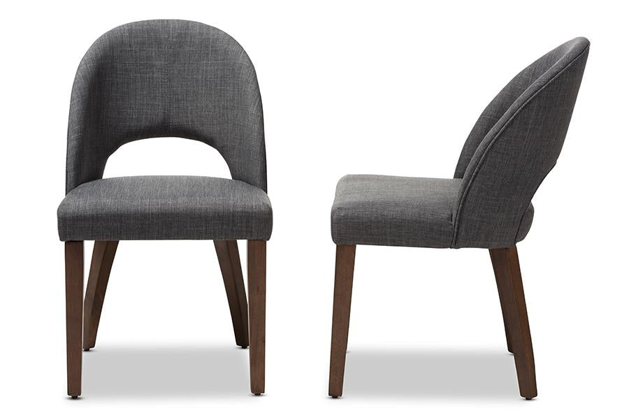 Baxton Studio Wesley Mid-Century Modern Dark Grey Fabric Upholstered Walnut Finished Wood Dining Chair (Set of 2)