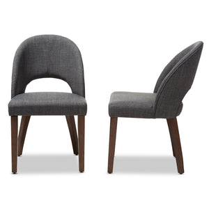 Baxton Studio Wesley Mid-Century Modern Dark Grey Fabric Upholstered Walnut Finished Wood Dining Chair (Set of 2)