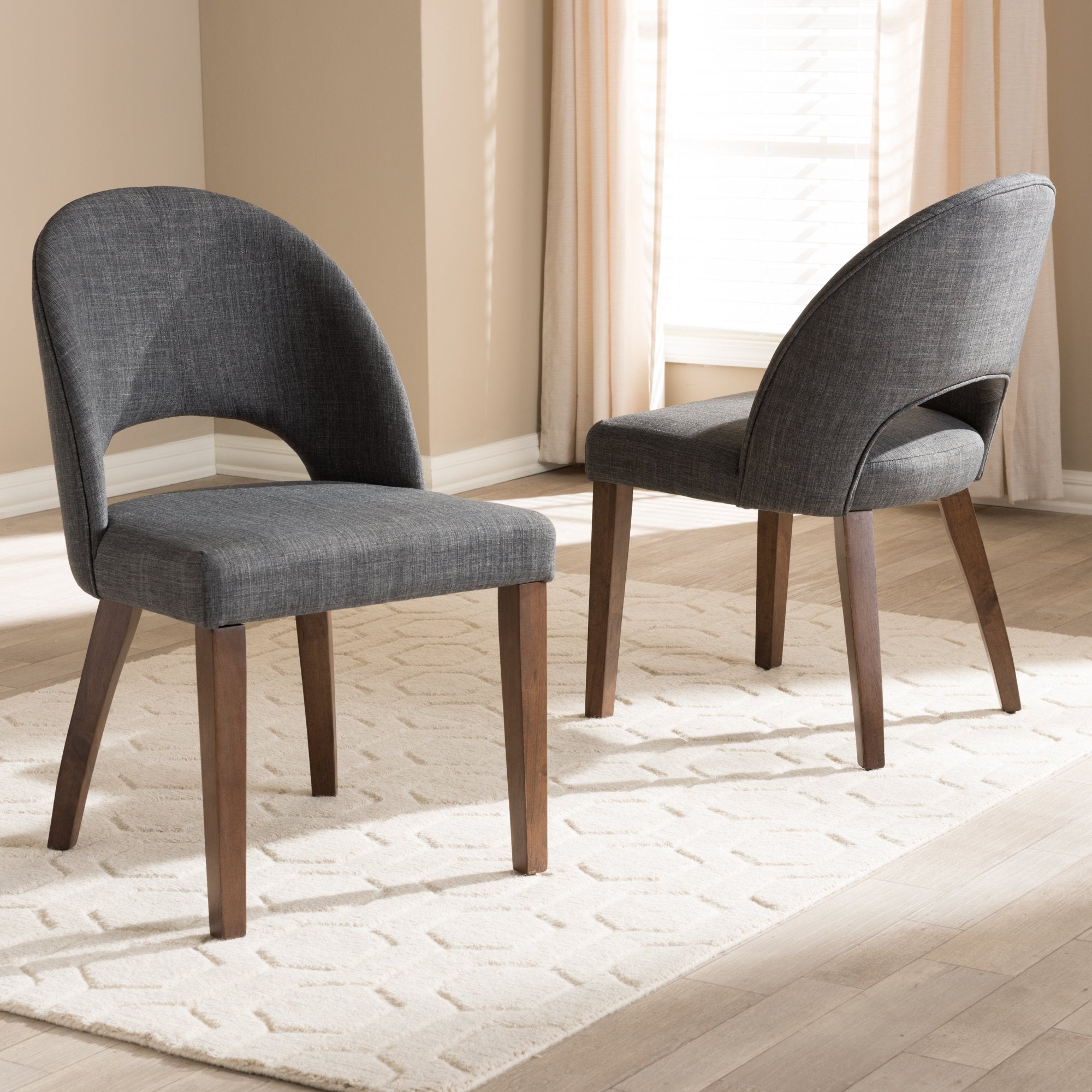 Baxton Studio Wesley Mid-Century Modern Dark Grey Fabric Upholstered Walnut Finished Wood Dining Chair (Set of 2)