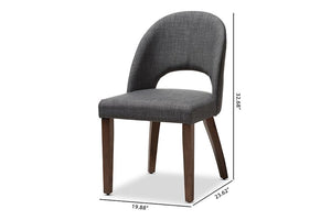 Baxton Studio Wesley Mid-Century Modern Dark Grey Fabric Upholstered Walnut Finished Wood Dining Chair (Set of 2)