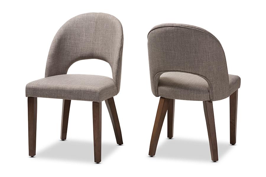 Baxton Studio Wesley Mid-Century Modern Light Grey Fabric Upholstered Walnut Finished Wood Dining Chair (Set of 2)