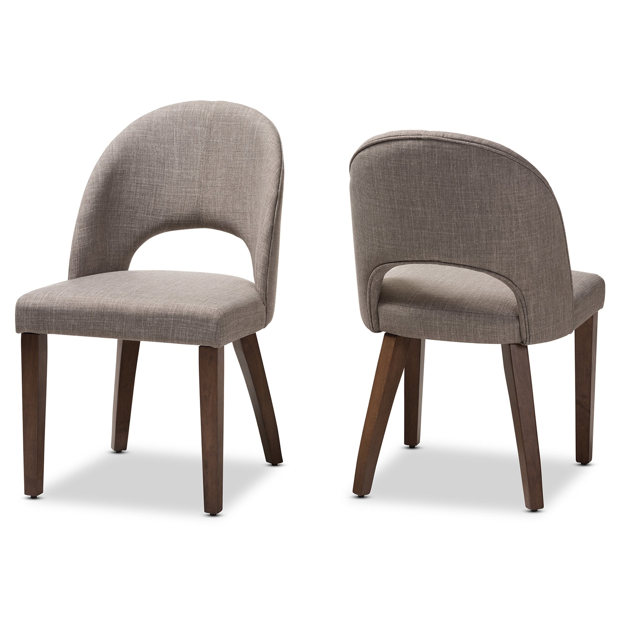 Baxton Studio Wesley Mid-Century Modern Light Grey Fabric Upholstered Walnut Finished Wood Dining Chair (Set of 2)