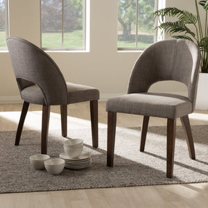 Baxton Studio Wesley Mid-Century Modern Light Grey Fabric Upholstered Walnut Finished Wood Dining Chair (Set of 2)