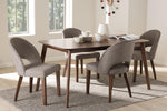 Baxton Studio Wesley Mid-Century Modern Light Grey Fabric Upholstered Walnut Finished Wood 5-Piece Dining Set