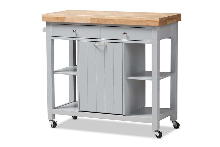 Baxton Studio Hayward Coastal and Farmhouse Light Grey Wood Kitchen Cart