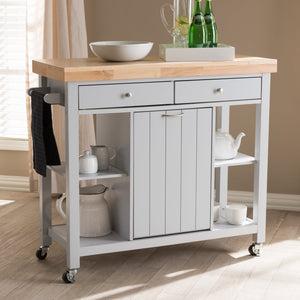 Baxton Studio Hayward Coastal and Farmhouse Light Grey Wood Kitchen Cart