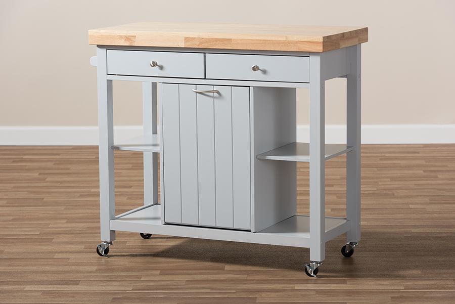 Baxton Studio Hayward Coastal and Farmhouse Light Grey Wood Kitchen Cart