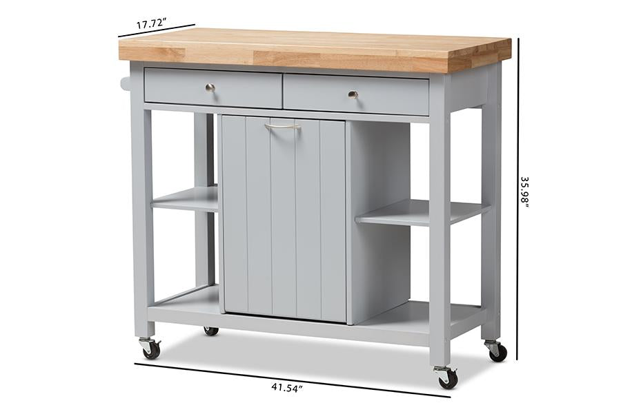 Baxton Studio Hayward Coastal and Farmhouse Light Grey Wood Kitchen Cart