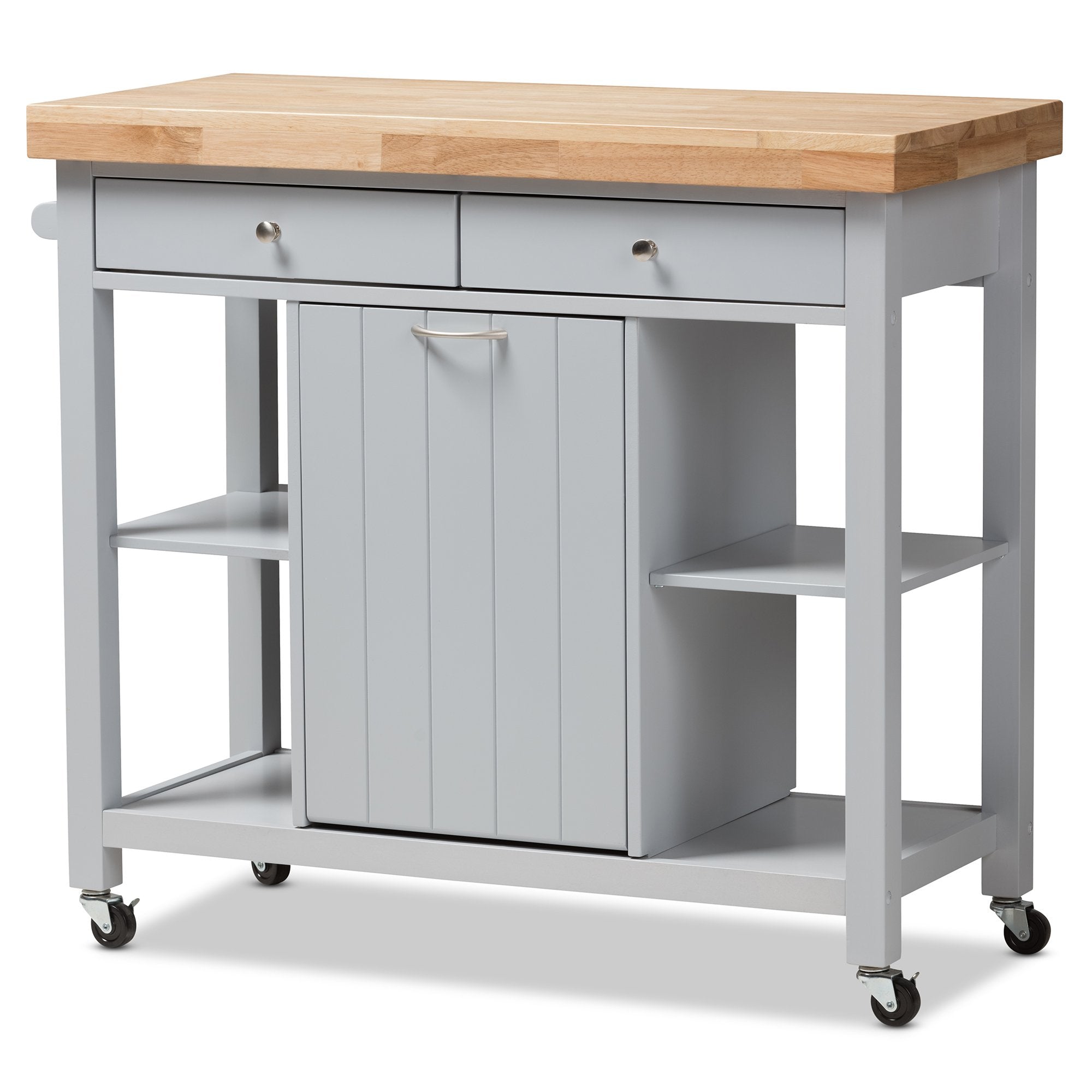 Baxton Studio Hayward Coastal and Farmhouse Light Grey Wood Kitchen Cart