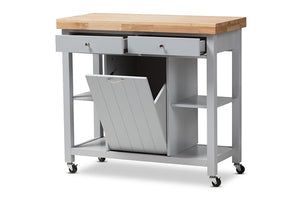 Baxton Studio Hayward Coastal and Farmhouse Light Grey Wood Kitchen Cart