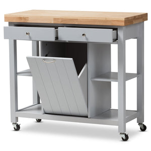 Baxton Studio Hayward Coastal and Farmhouse Light Grey Wood Kitchen Cart