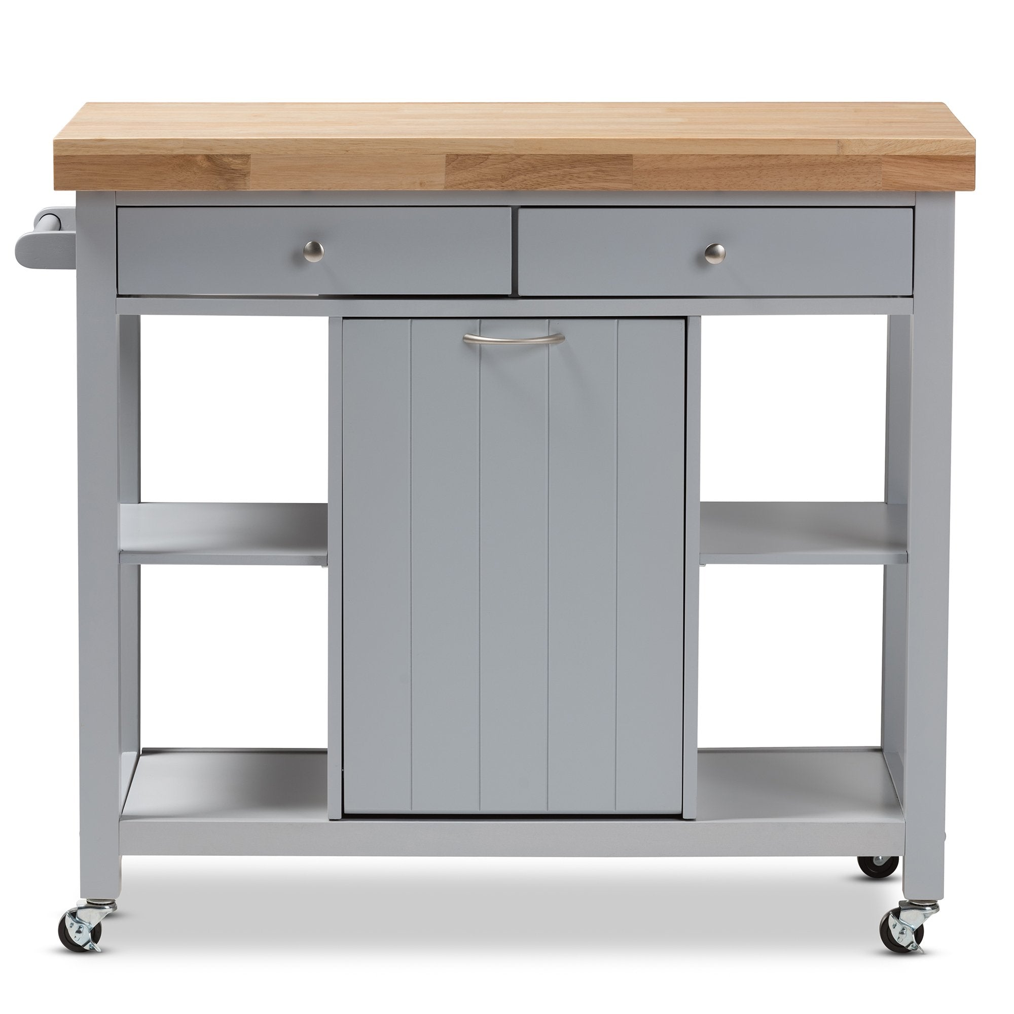 Baxton Studio Hayward Coastal and Farmhouse Light Grey Wood Kitchen Cart