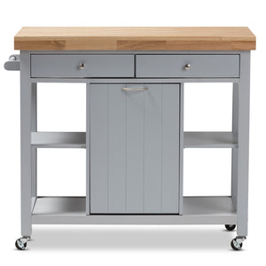 Baxton Studio Hayward Coastal and Farmhouse Light Grey Wood Kitchen Cart