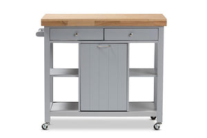 Baxton Studio Hayward Coastal and Farmhouse Light Grey Wood Kitchen Cart