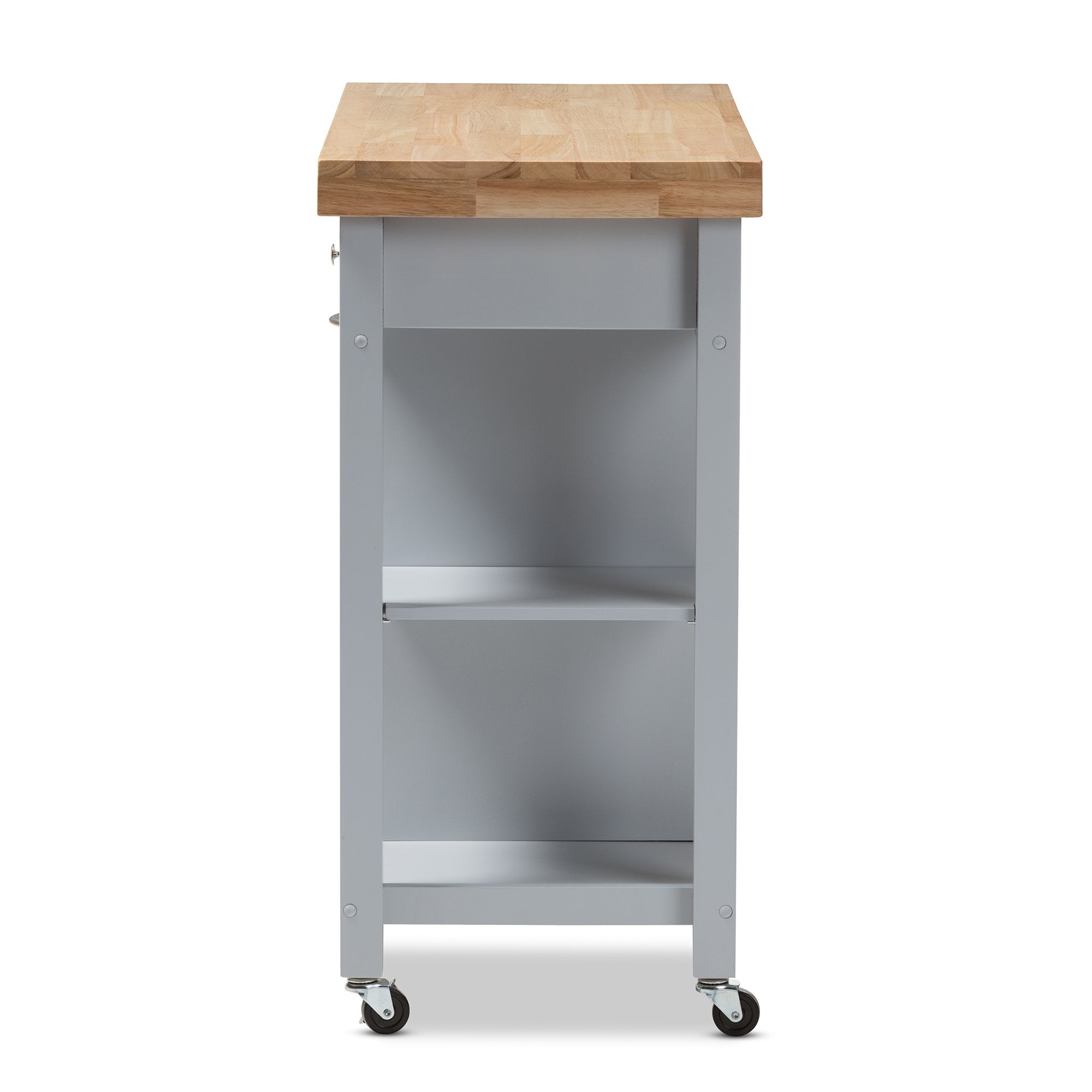 Baxton Studio Hayward Coastal and Farmhouse Light Grey Wood Kitchen Cart