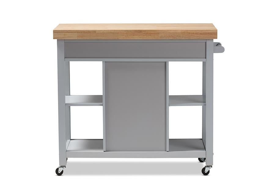 Baxton Studio Hayward Coastal and Farmhouse Light Grey Wood Kitchen Cart