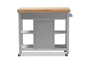 Baxton Studio Hayward Coastal and Farmhouse Light Grey Wood Kitchen Cart