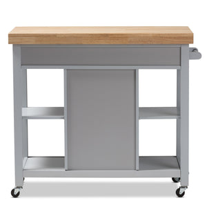 Baxton Studio Hayward Coastal and Farmhouse Light Grey Wood Kitchen Cart