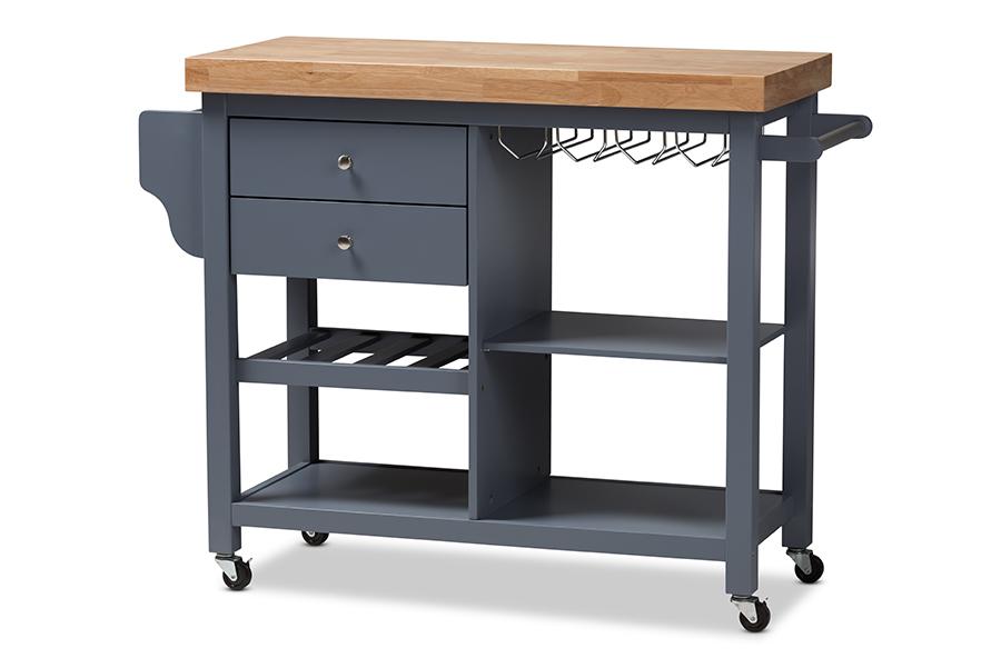 Baxton Studio Sunderland Coastal and Farmhouse Grey Wood Kitchen Cart