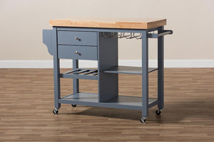 Baxton Studio Sunderland Coastal and Farmhouse Grey Wood Kitchen Cart