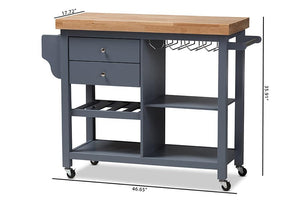 Baxton Studio Sunderland Coastal and Farmhouse Grey Wood Kitchen Cart