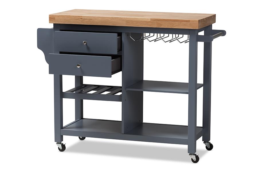 Baxton Studio Sunderland Coastal and Farmhouse Grey Wood Kitchen Cart