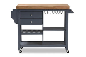 Baxton Studio Sunderland Coastal and Farmhouse Grey Wood Kitchen Cart