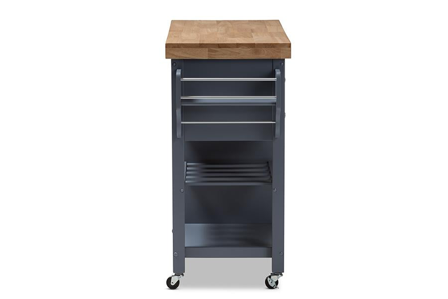 Baxton Studio Sunderland Coastal and Farmhouse Grey Wood Kitchen Cart