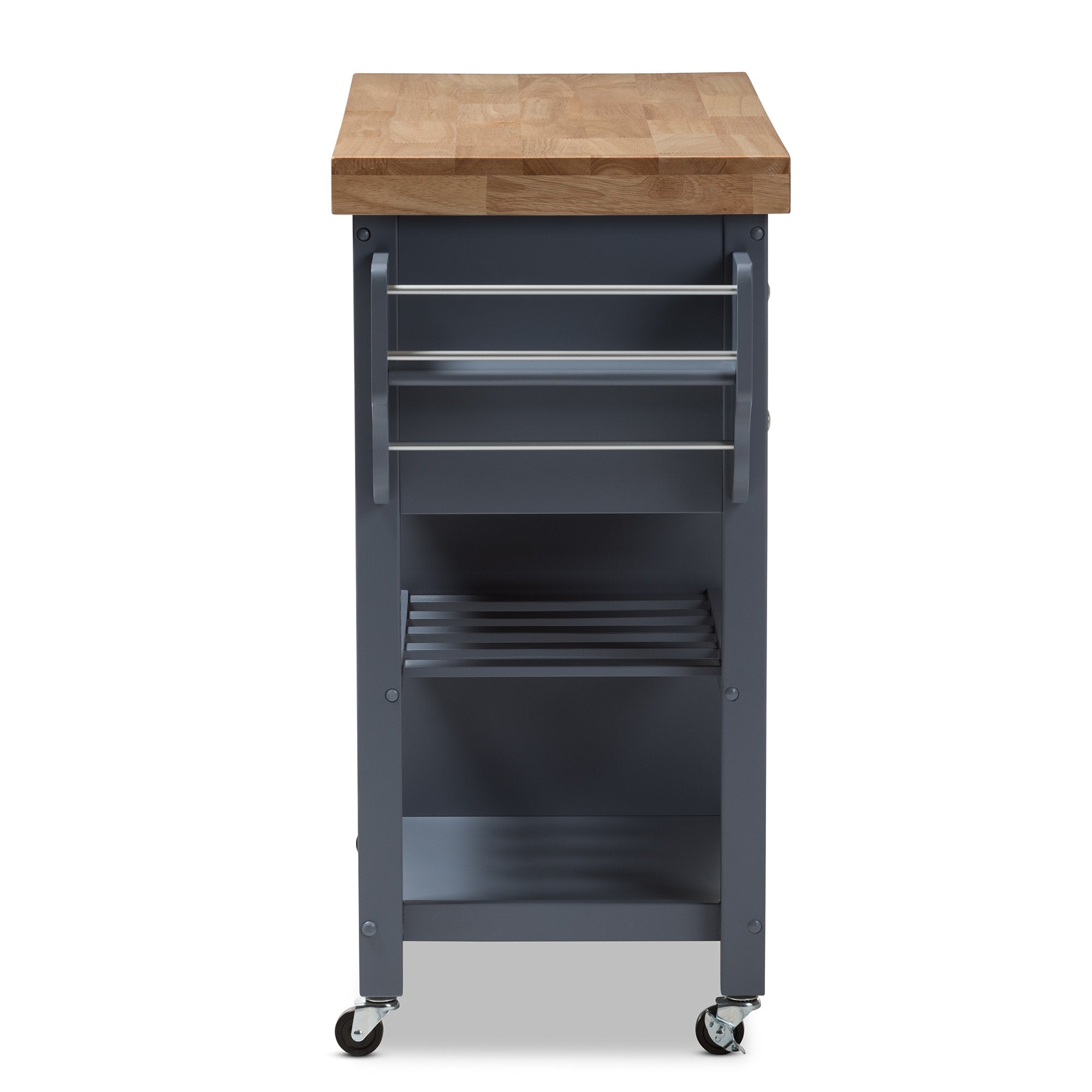 Baxton Studio Sunderland Coastal and Farmhouse Grey Wood Kitchen Cart