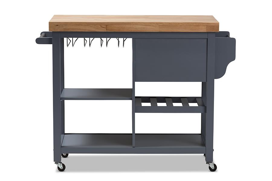 Baxton Studio Sunderland Coastal and Farmhouse Grey Wood Kitchen Cart