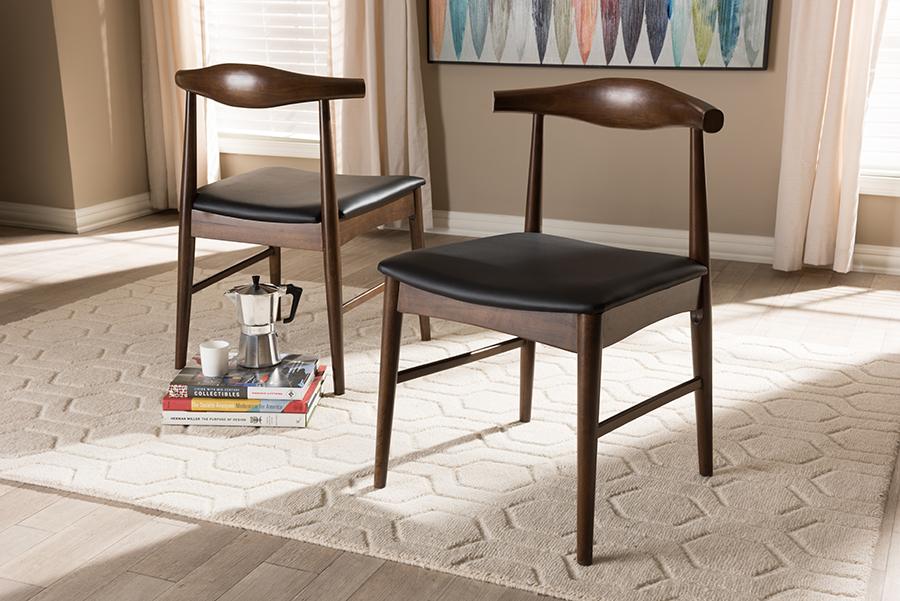 Baxton Studio Winton Mid-Century Modern Walnut Wood Dining Chair (Set of 2)